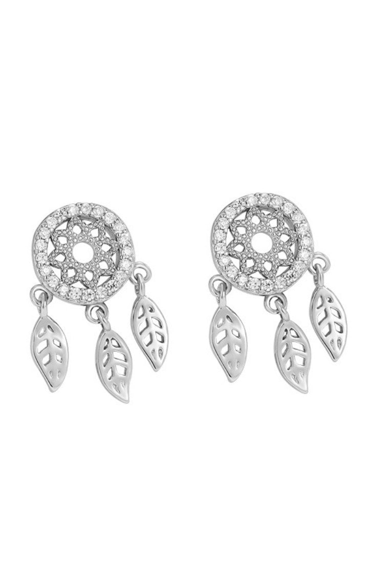 Set of 2 Pair Earrings - Sterling Silver Full Diamond Dream Catcher Stud Earrings