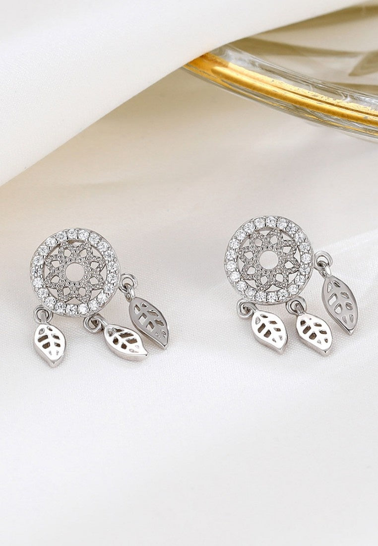 Set of 2 Pair Earrings - Sterling Silver Full Diamond Dream Catcher Stud Earrings