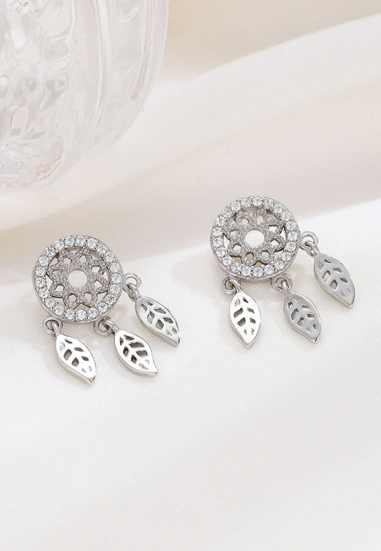 Set of 2 Pair Earrings - Sterling Silver Full Diamond Dream Catcher Stud Earrings