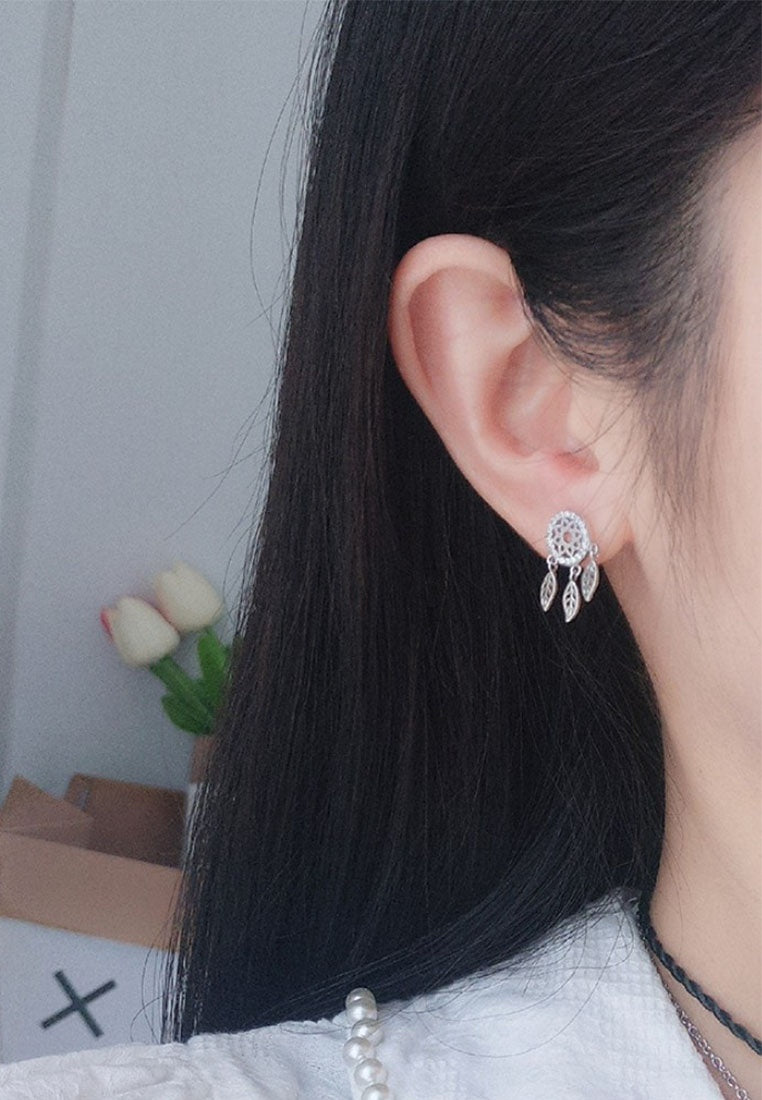 Set of 2 Pair Earrings - Sterling Silver Full Diamond Dream Catcher Stud Earrings