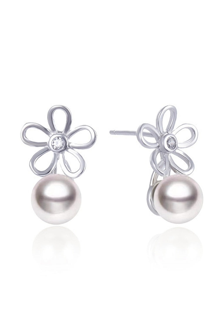 Sterling Silver Zircon Bead Floral Stud Earrings