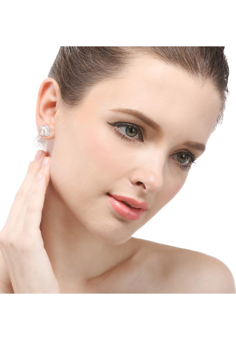 Sterling Silver Floral Pearl Stud Earrings