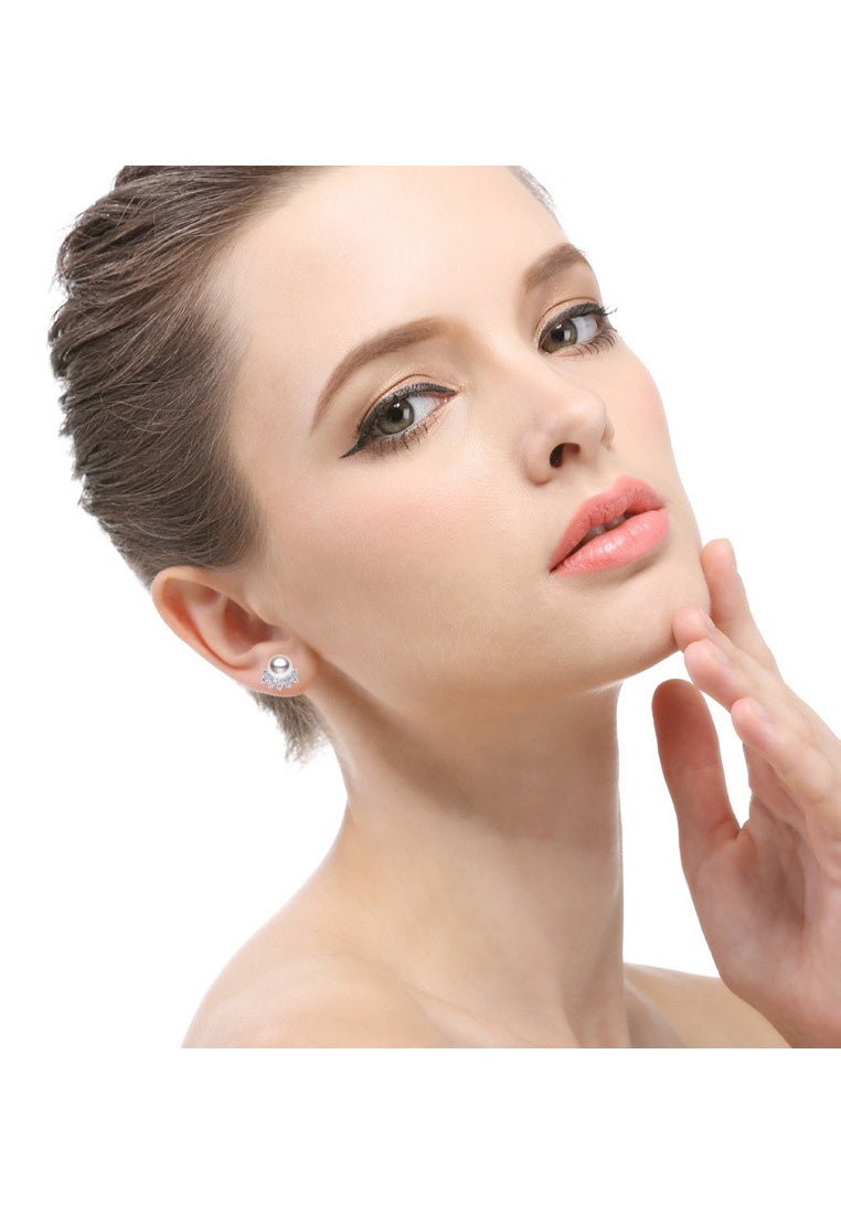 Sterling Silver Zircon Freshwater Pearl Stud Earrings