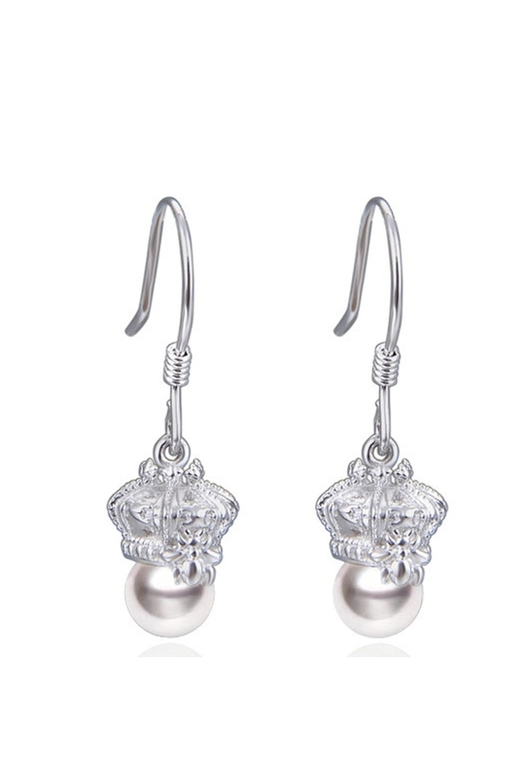 Sterling Silver Crown Pearl Drop Earrings