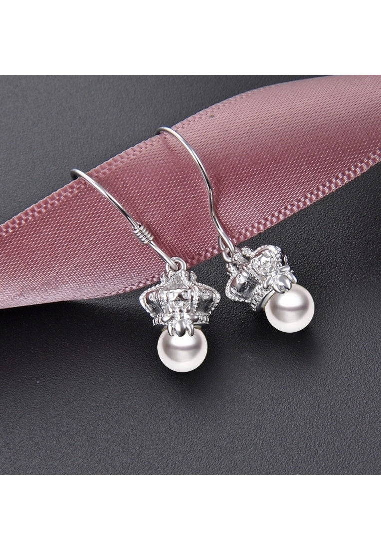Sterling Silver Crown Pearl Drop Earrings