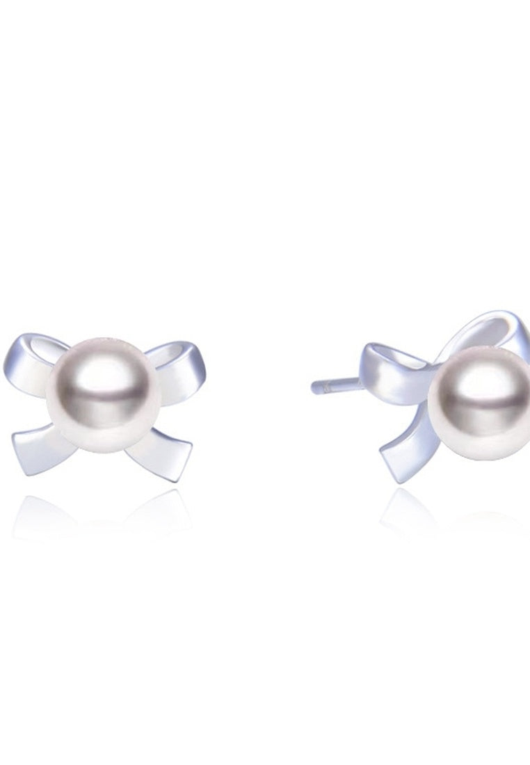 Sterling Silver Bow and Bead Stud Earrings