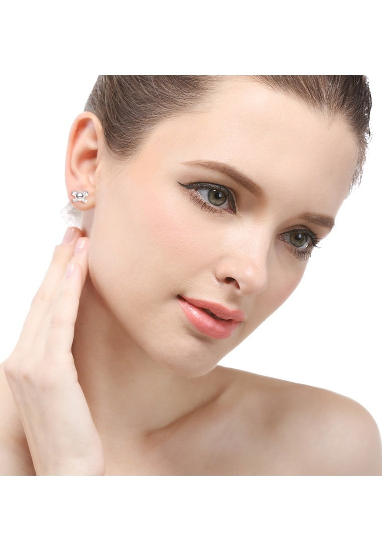 Sterling Silver Bow and Bead Stud Earrings