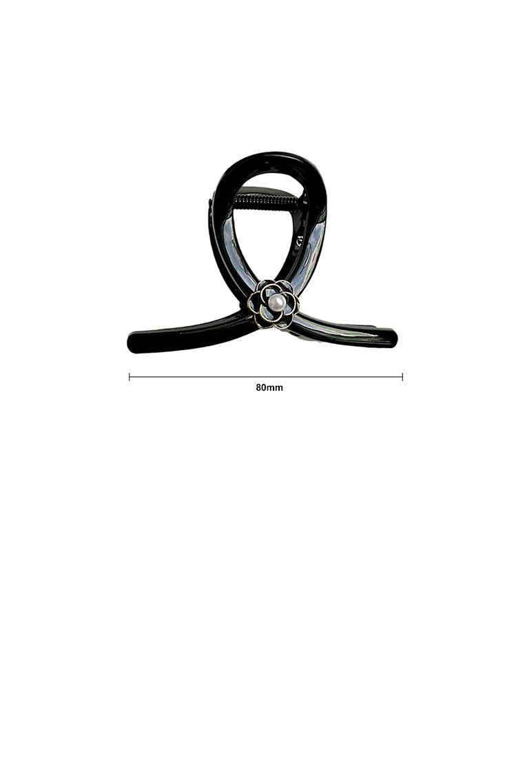 Chic Black Line Camellia Pearl Geometric Hair Claw