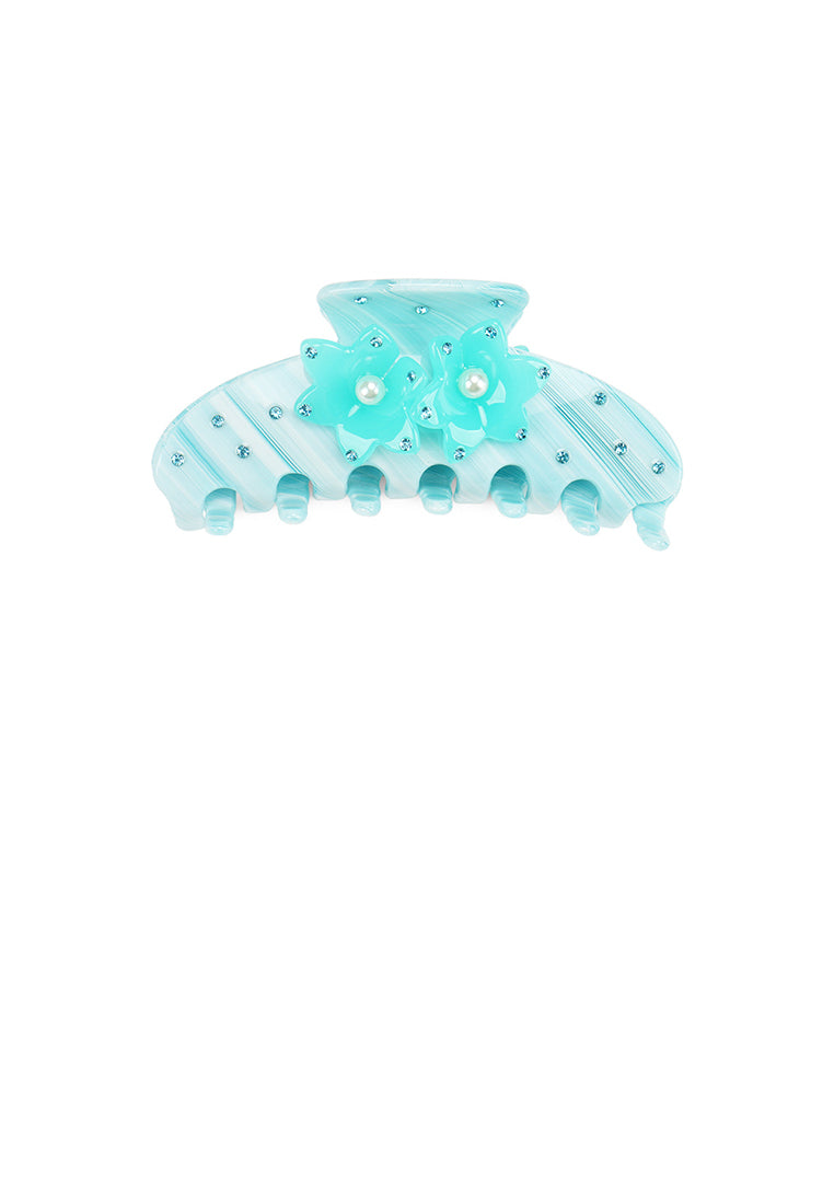 Simple And Fashionable Blue Pearl Geometric Hair Claw With Cubic Zirconia