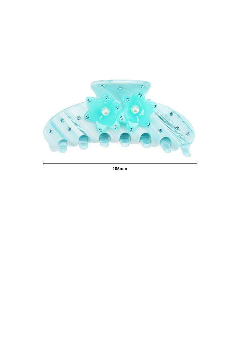 Simple And Fashionable Blue Pearl Geometric Hair Claw With Cubic Zirconia