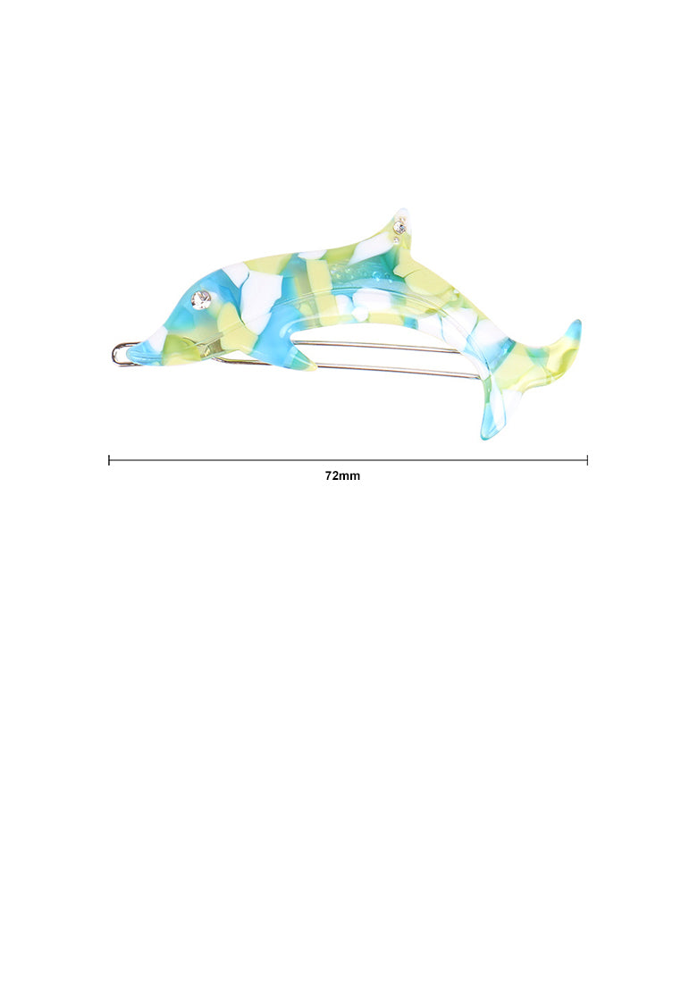 Simple And Cute Green White Dolphin Hair Clip With Cubic Zirconia - Luxurious Look