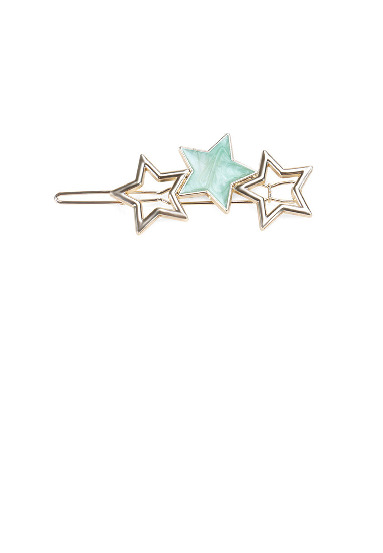 Simple Temperament Plated Gold Green Star Hair Clip