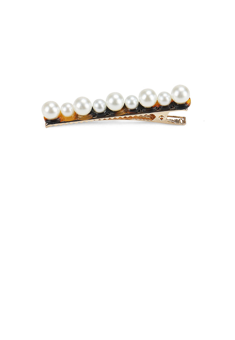 Fashion Simple Deep Tortoiseshell Imitation Pearl Hair Clip - Luxurious Look
