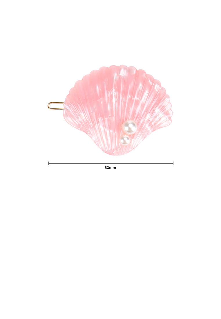 Simple And Sweet Pink Shell Imitation Pearl Hair Clip - Luxurious Look - Vibrant Color