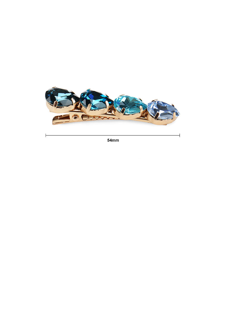 Simple Temperament Plated Gold Geometric Blue Cubic Zirconia Hair Clip - Luxurious Look