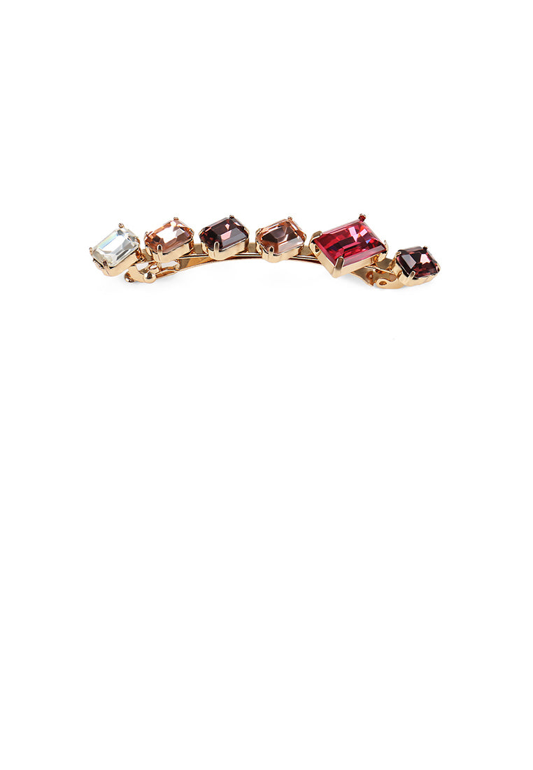 Simple And Fashion Plated Gold Geometric Square Red Cubic Zirconia Hair Clip - Luxurious Look - Vibrant Color