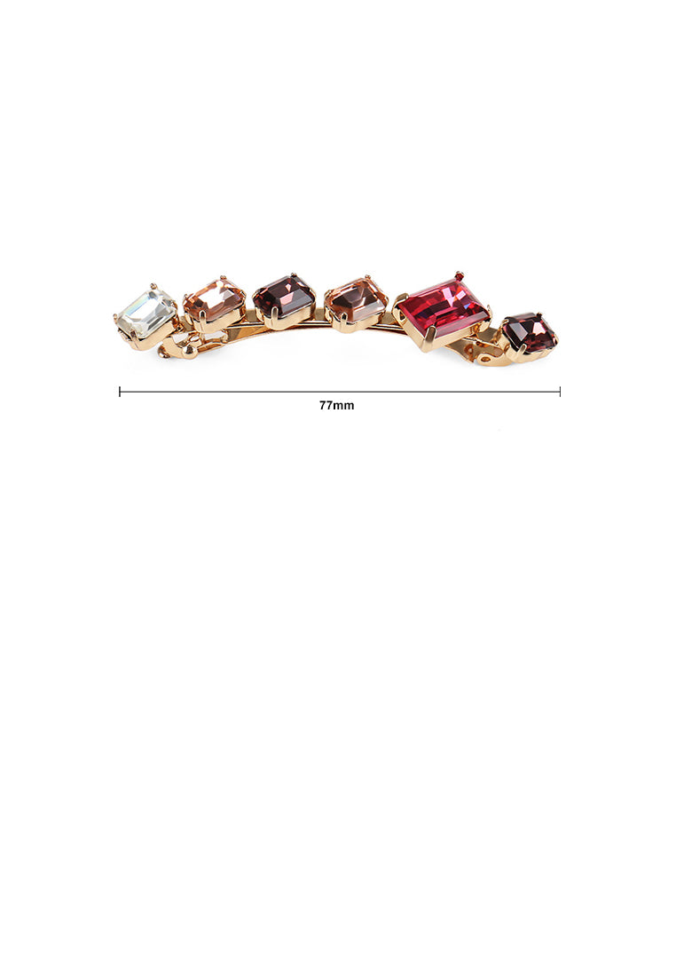 Simple And Fashion Plated Gold Geometric Square Red Cubic Zirconia Hair Clip - Luxurious Look - Vibrant Color