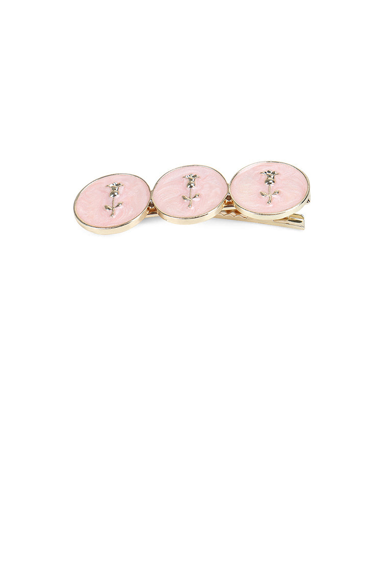 Fashion Simple Plated Gold Flower Pink Geometric Round Hair Clip - Vibrant Color