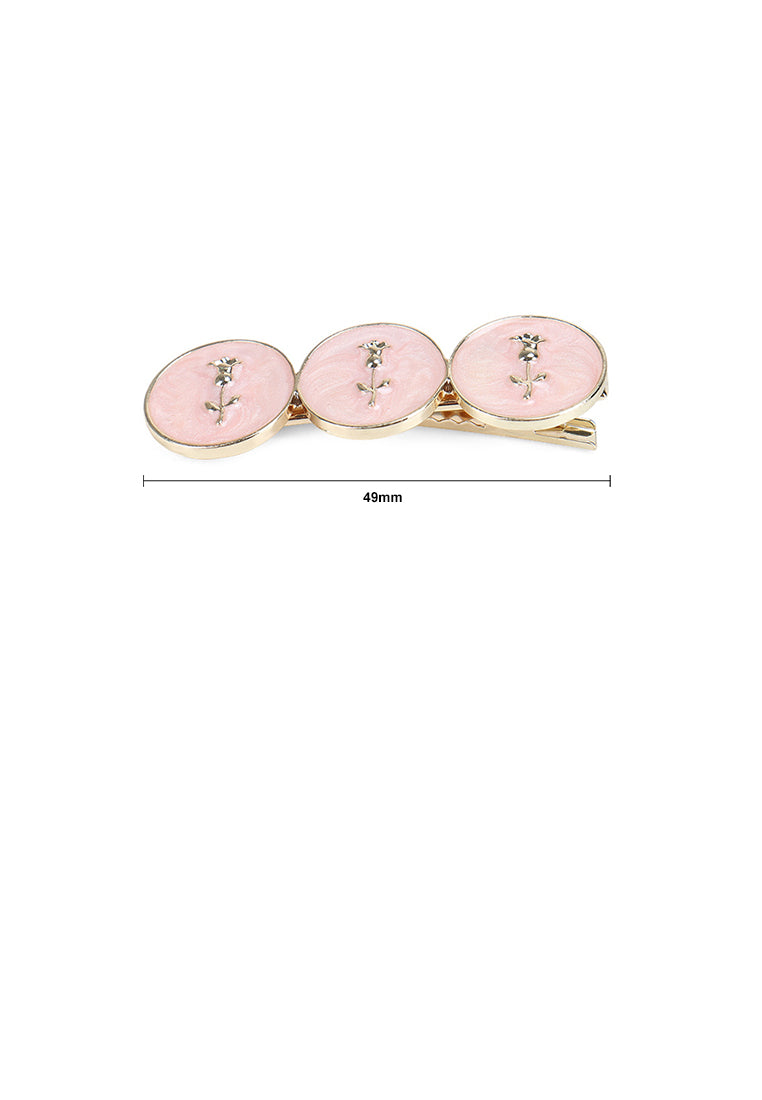 Fashion Simple Plated Gold Flower Pink Geometric Round Hair Clip - Vibrant Color