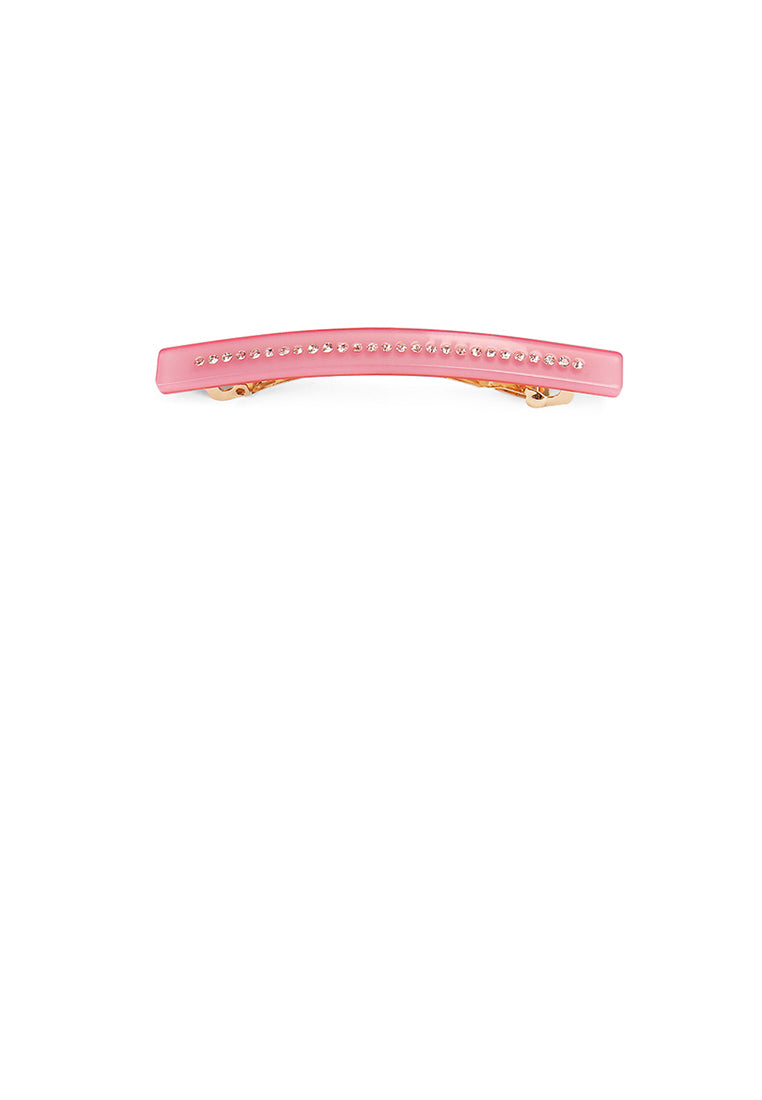 Simple And Fashion Plated Gold Pink Geometric Rectangular Hair Clip With Cubic Zirconia - Luxurious Look - Vibrant Color