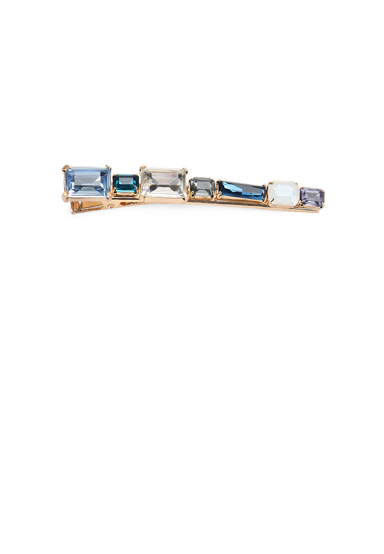 Simple And Fashion Plated Gold Geometric Strip Blue Cubic Zirconia Hair Clip - Luxurious Look