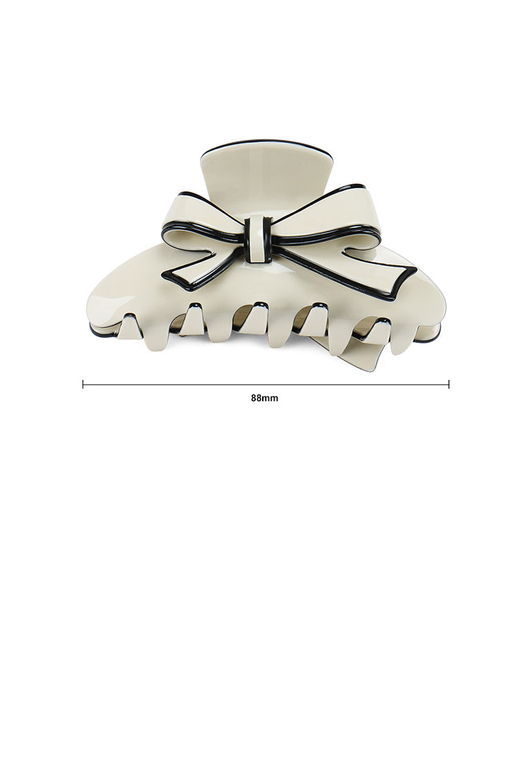 Fashion And Elegant Black Sided Ribbon Beige White Large Hair Claw - Elegant Hairpiece