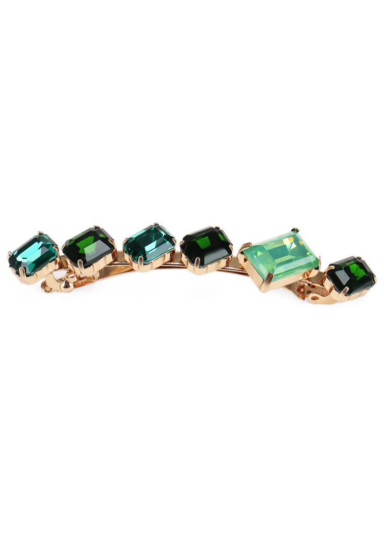 Simple And Fashion Plated Gold Green Cubic Zircon Geometric Strip Hair Clip