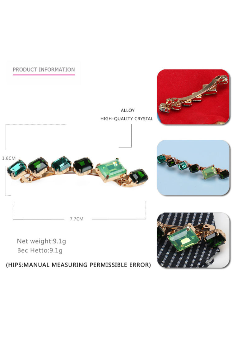Simple And Fashion Plated Gold Green Cubic Zircon Geometric Strip Hair Clip