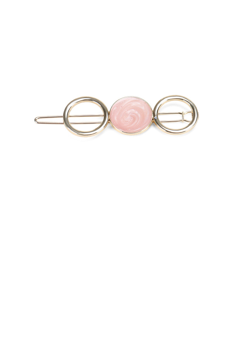 Fashion Simple Plated Gold Pink Round Hair Clip - Vibrant Color