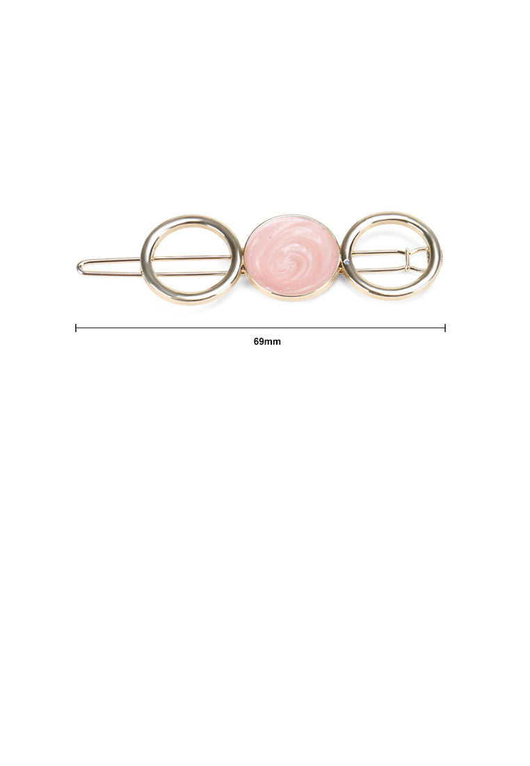 Fashion Simple Plated Gold Pink Round Hair Clip - Vibrant Color
