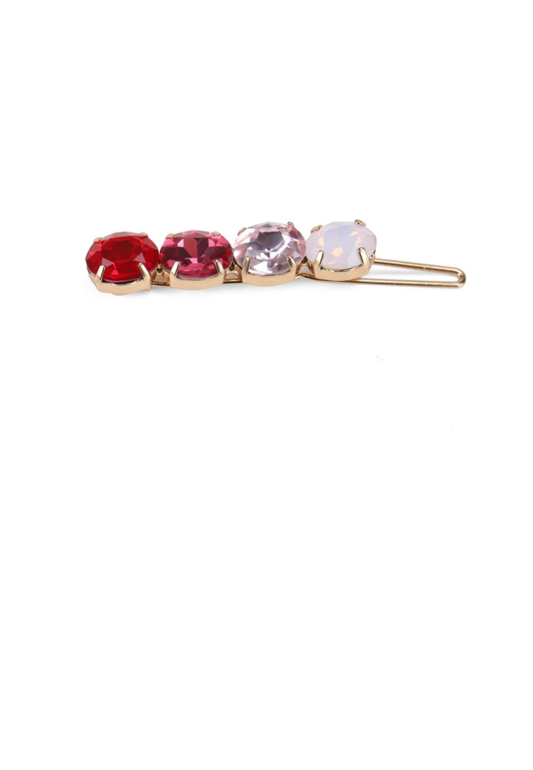 Fashion Simple Plated Gold Red Cubic Zirconia Round Geometric Hair Clip - Luxurious Look - Vibrant Color