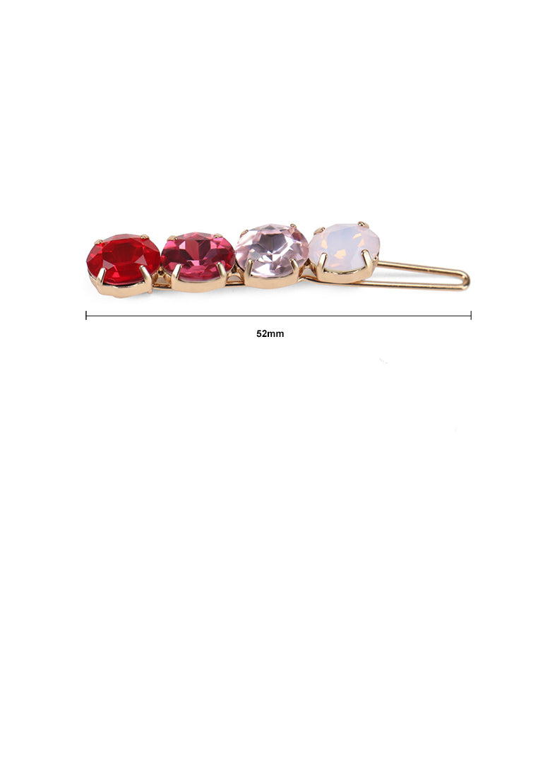 Fashion Simple Plated Gold Red Cubic Zirconia Round Geometric Hair Clip - Luxurious Look - Vibrant Color