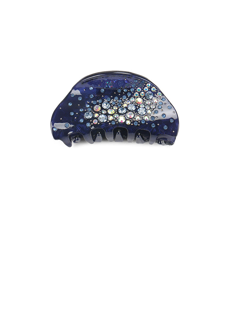 Fashion And Simple Dark Blue Geometric Hair Claw With Cubic Zirconia - Elegant Hairpiece - Luxurious Look