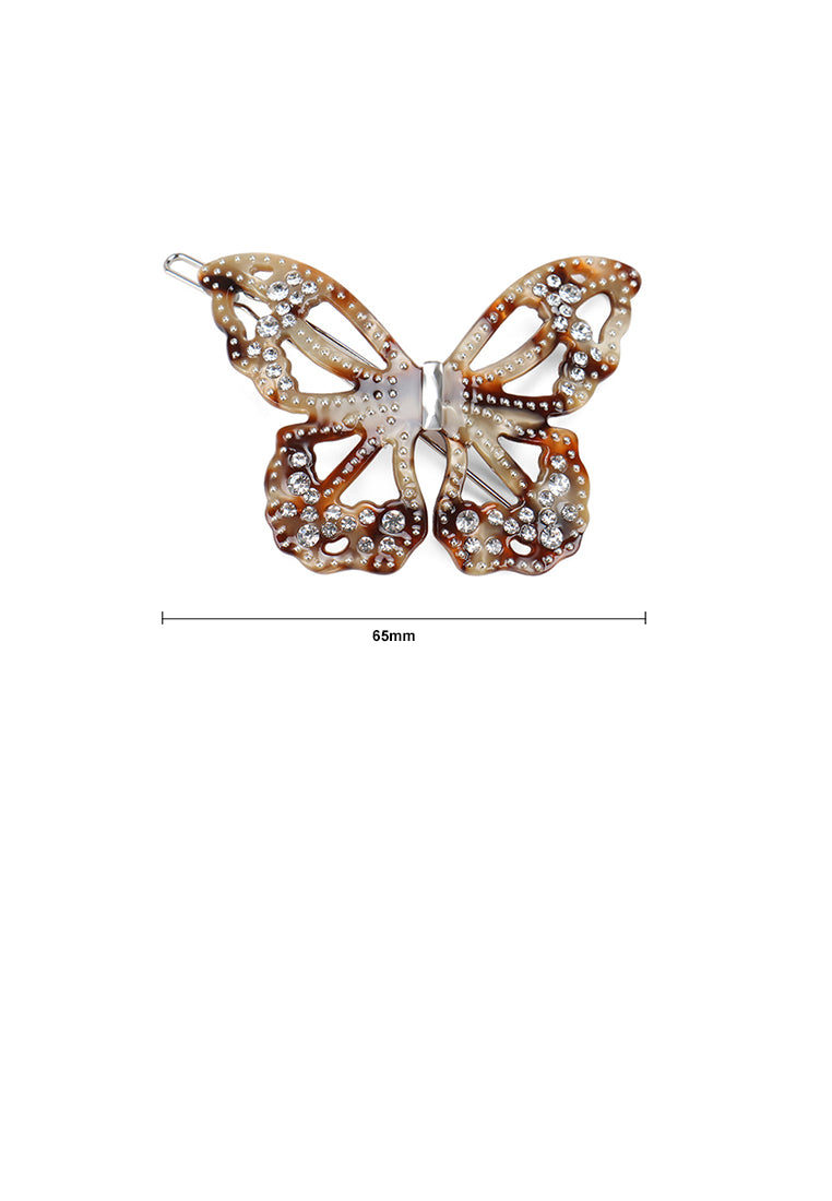 Fashion And Elegant Brown Hollow Butterfly Hair Clip With Cubic Zirconia - Luxurious Look - Vibrant Color