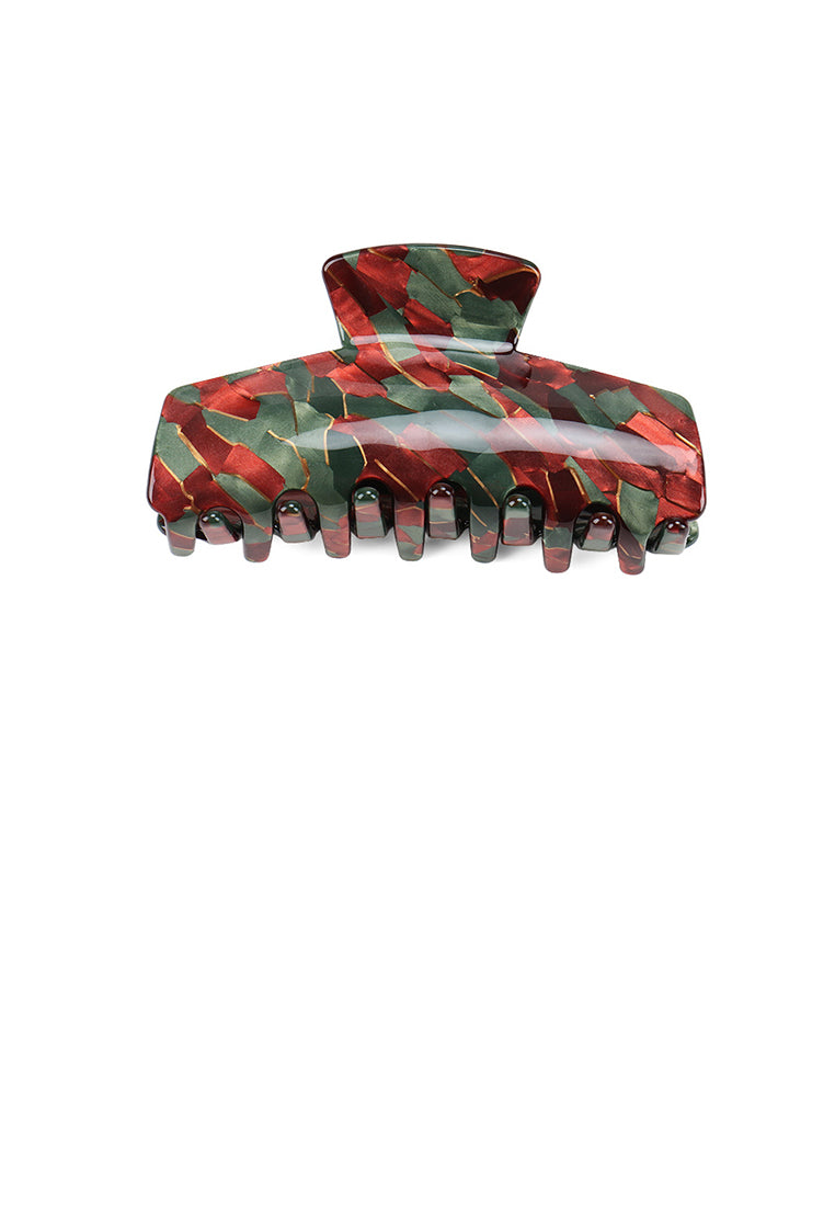 Fashion And Elegant Red Green Pattern Geometric Hair Claw - Elegant Hairpiece - Vibrant Color