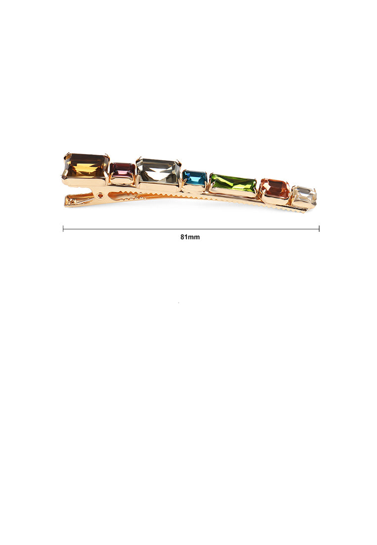 Simple And Fashion Plated Gold Geometric Strip Color Cubic Zirconia Hair Clip - Luxurious Look