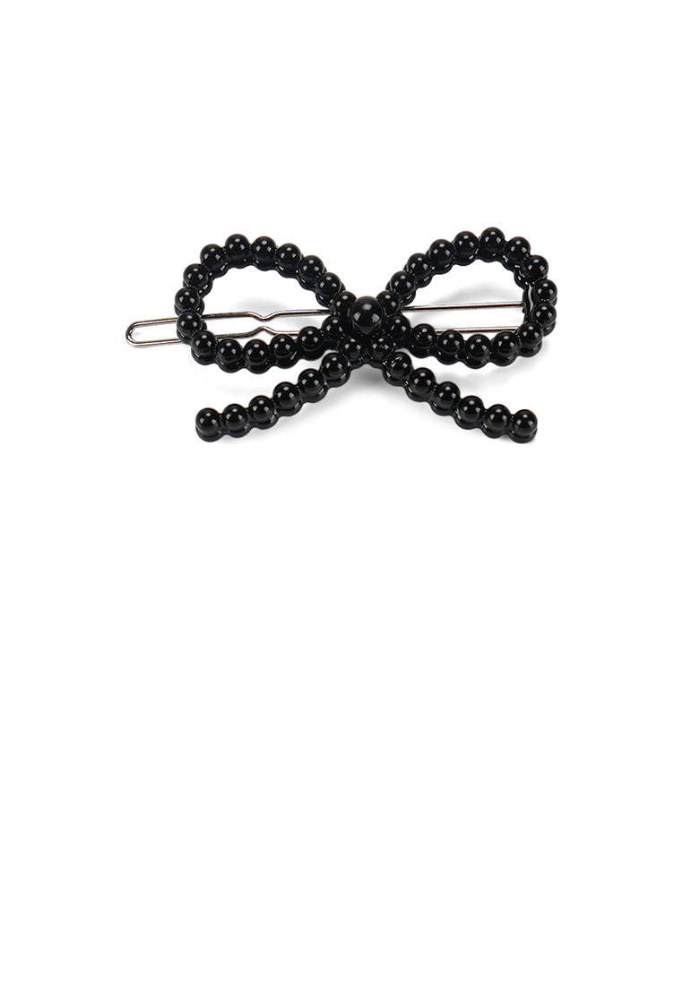 Fashion Simple Hollow Ribbon Black Imitation Pearl Hair Clip - Luxurious Look