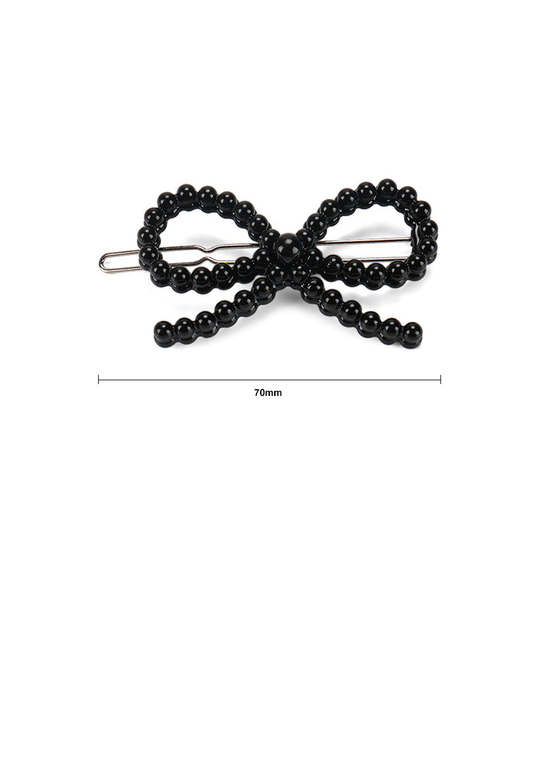 Fashion Simple Hollow Ribbon Black Imitation Pearl Hair Clip - Luxurious Look