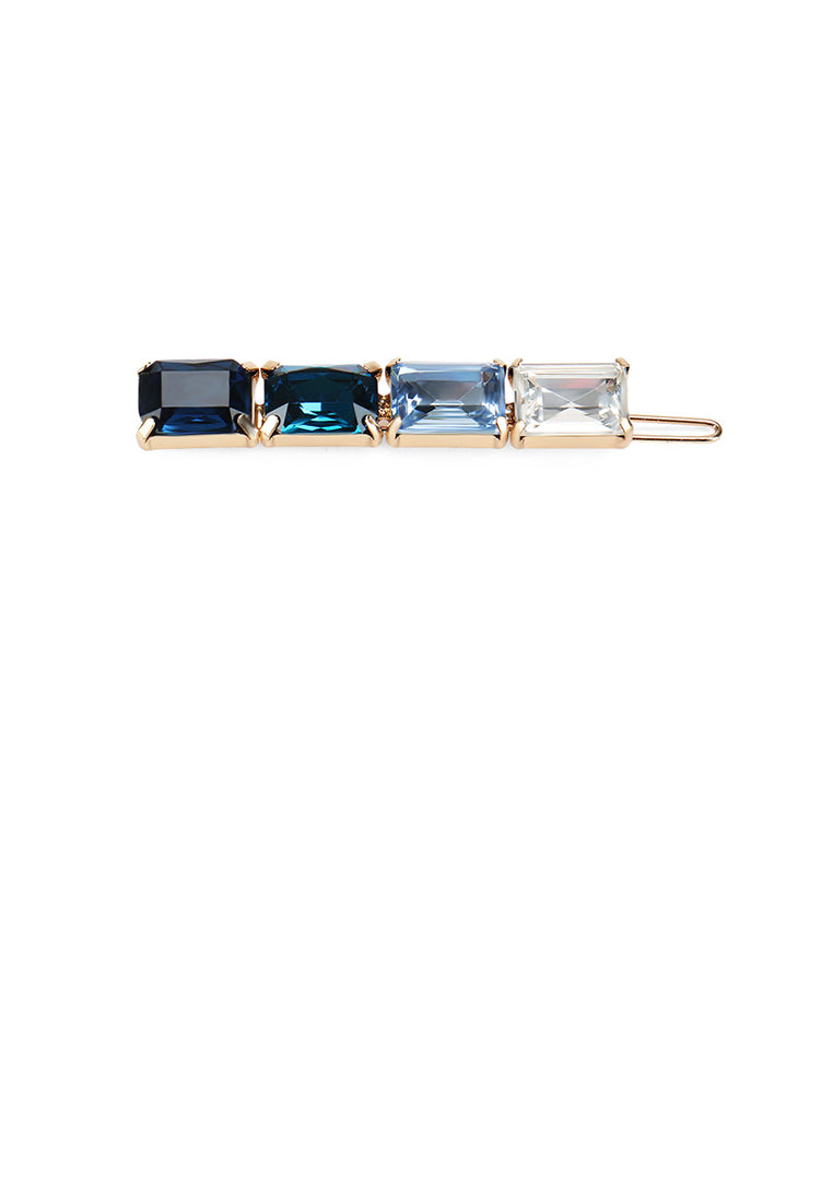 Simple Temperament Plated Rose Gold Geometric Blue Multicolor Cubic Zirconia Hair Clip - Luxurious Look