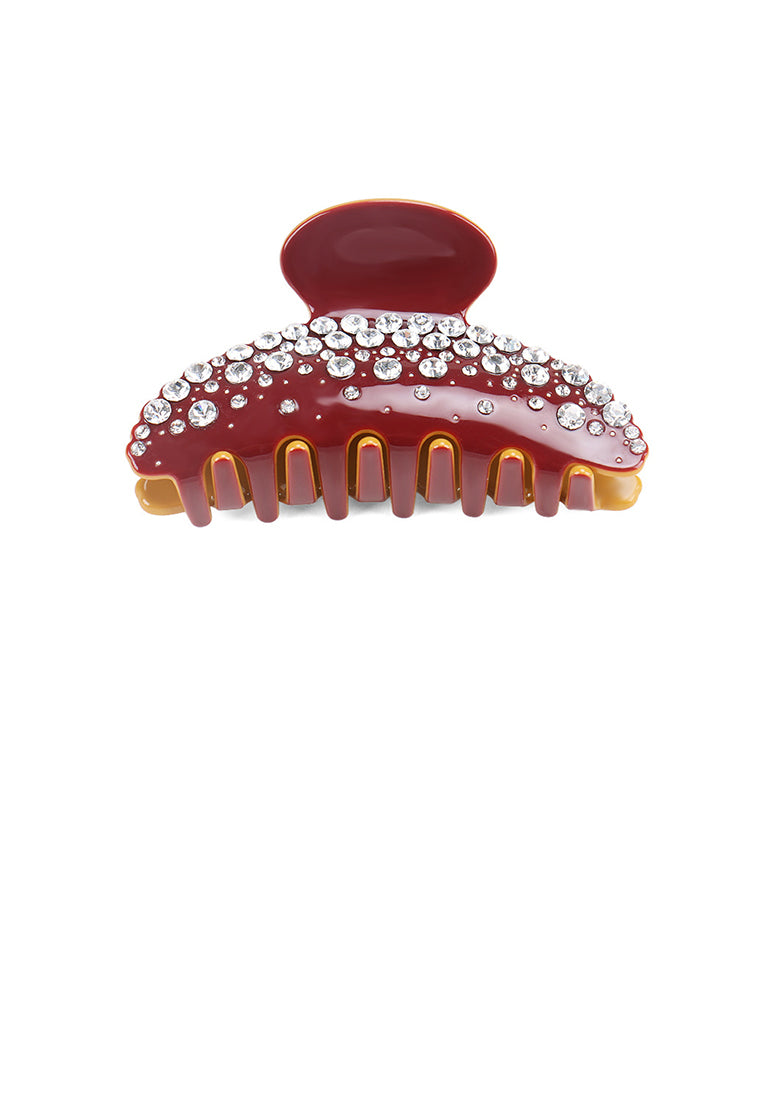 Simple And Fashion Geometric Red Hair Claw With White Cubic Zirconia - Elegant Hairpiece - Luxurious Look - Vibrant Color