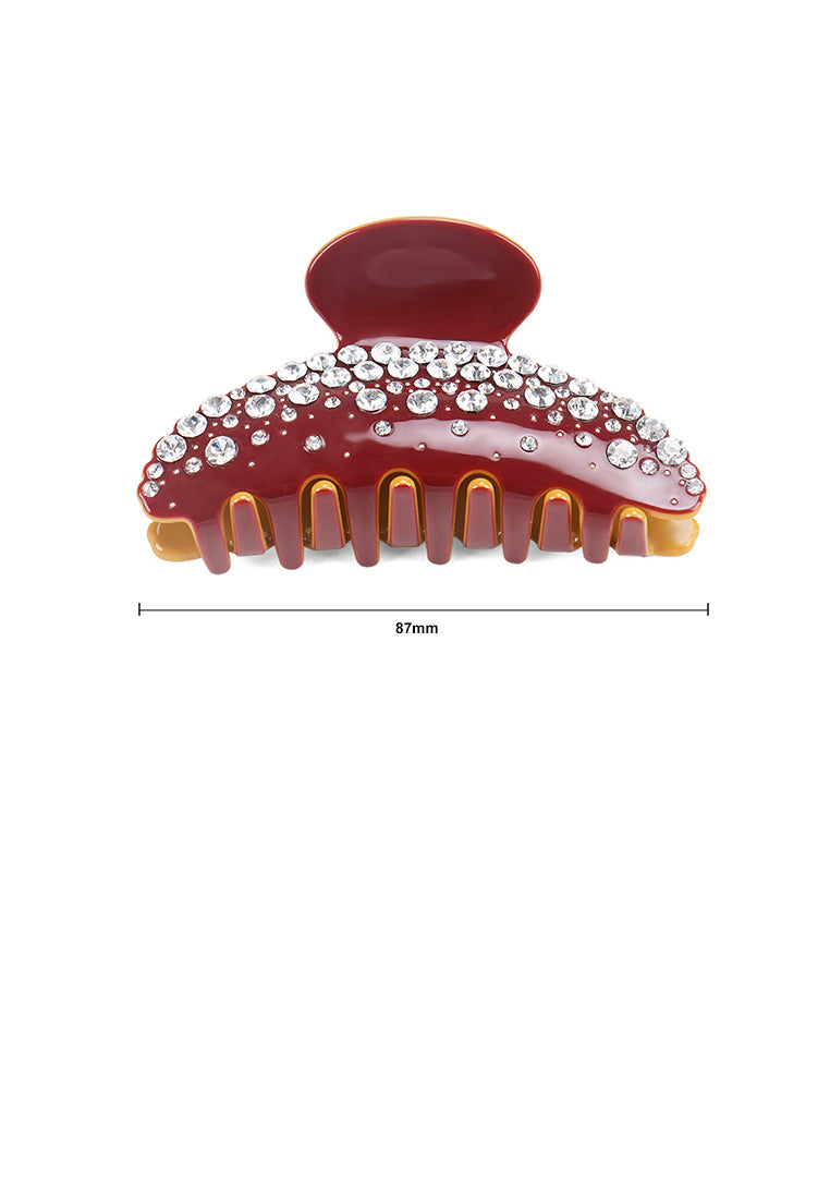 Simple And Fashion Geometric Red Hair Claw With White Cubic Zirconia - Elegant Hairpiece - Luxurious Look - Vibrant Color