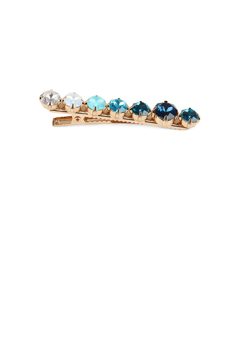 Simple Fashion Plated Gold Blue Cubic Zirconia Geometric Round Hair Clip - Luxurious Look