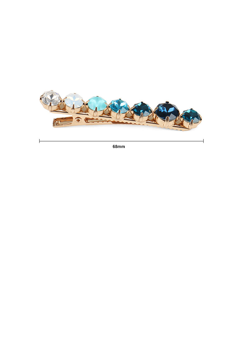 Simple Fashion Plated Gold Blue Cubic Zirconia Geometric Round Hair Clip - Luxurious Look