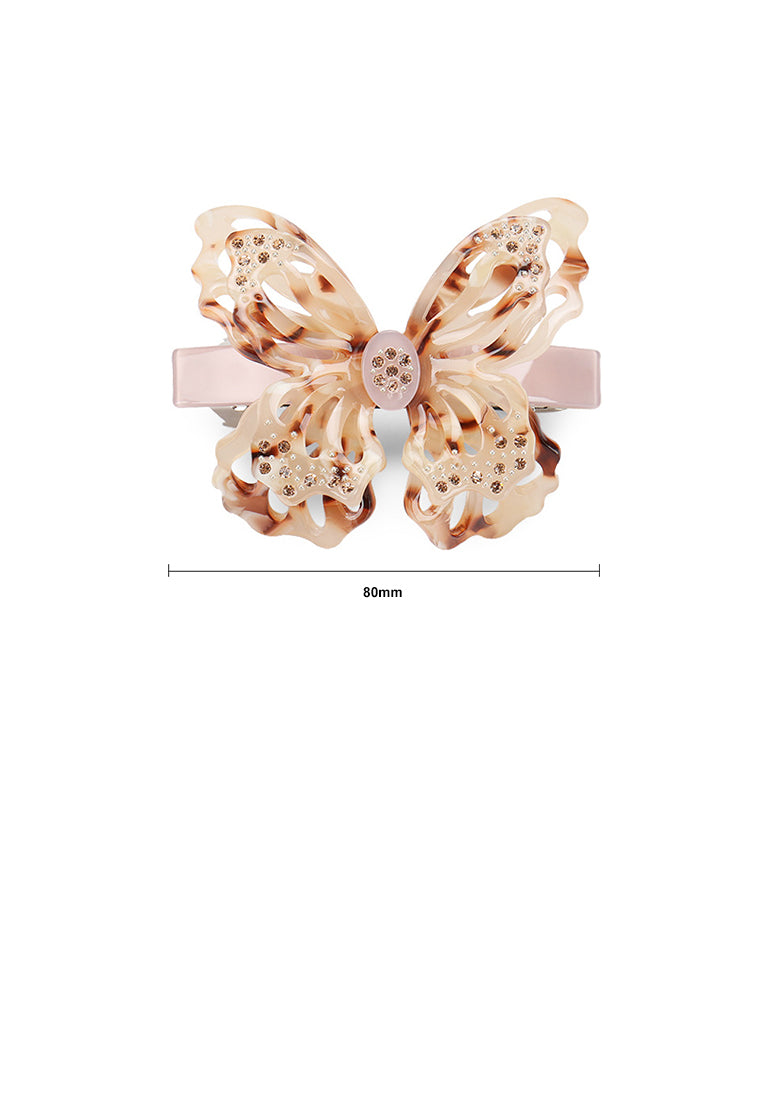 Elegant And Fashion Brown Tortoiseshell Hollow Butterfly Hair Slide With Cubic Zirconia - Elegant Hairpiece - Luxurious Look - Vibrant Color