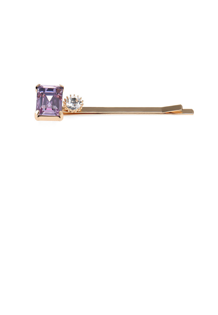 Simple Fashion Plated Gold Purple Cubic Zirconia Square Hair Clip - Luxurious Look
