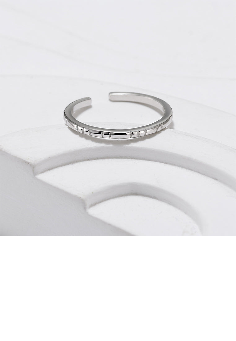 925 Sterling Silver Simple And Fashion Line Pattern Geometric Adjustable Open Ring