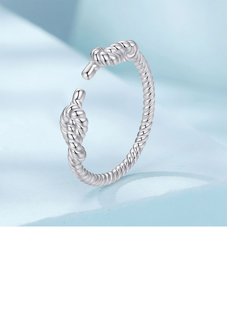 925 Sterling Silver Simple Personalized Rope Twist Geometric Adjustable Open Ring