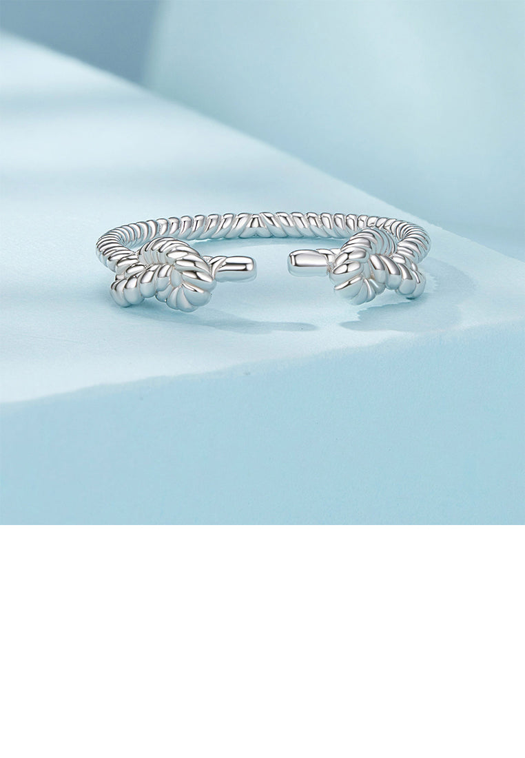 925 Sterling Silver Simple Personalized Rope Twist Geometric Adjustable Open Ring