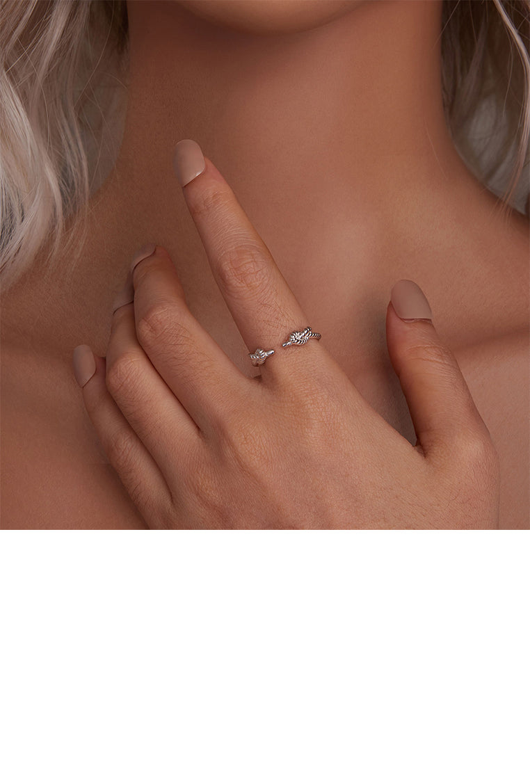 925 Sterling Silver Simple Personalized Rope Twist Geometric Adjustable Open Ring