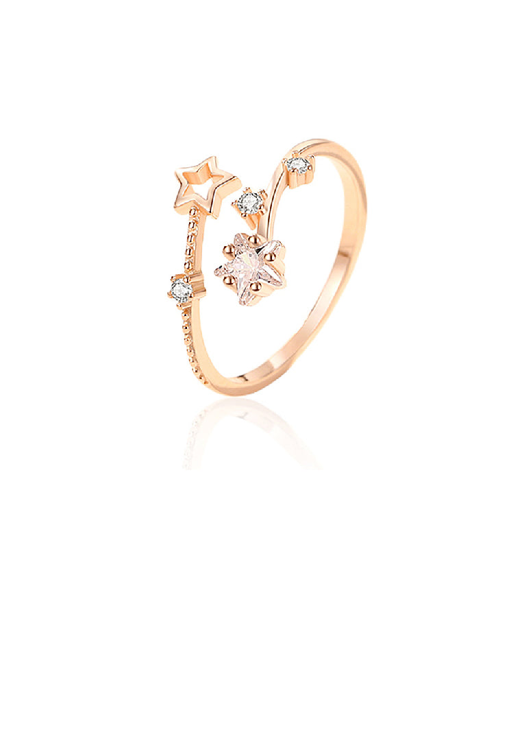 925 Sterling Silver Plated Rose Gold Simple Cute Star Adjustable Open Ring With Cubic Zirconia - Luxurious Look